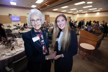 Keynote donor speaker Dr. Mary Raab with medical school scholarship student Lindsay Branch at the annual ECU Health Foundation Scholarship Luncheon at Eastern AHEC on Nov. 7, 2025.