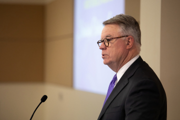 Dr. Herb Garrison gives remarks at the annual ECU Health Foundation Scholarship Luncheon at Eastern AHEC on Nov. 7, 2025.